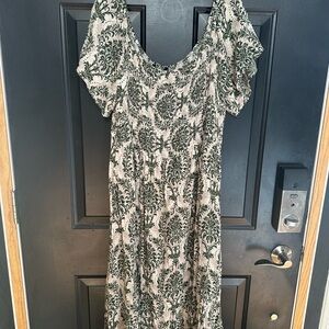 Elegant Green and Cream Dress